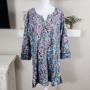 Soft Surroundings Floral Embroidered Tunic Or Mini Dress